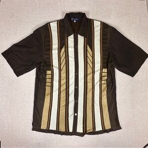 Michael Irvin Men's XXL Brown and Cream Casual Button Down Shirt